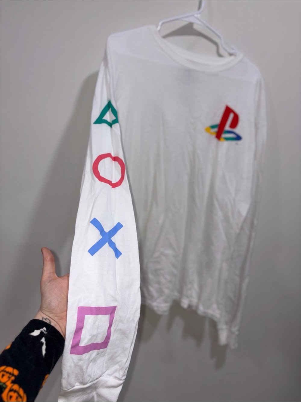 Sony Playstation White Long Sleeve Tee with Colorful Controller Icons